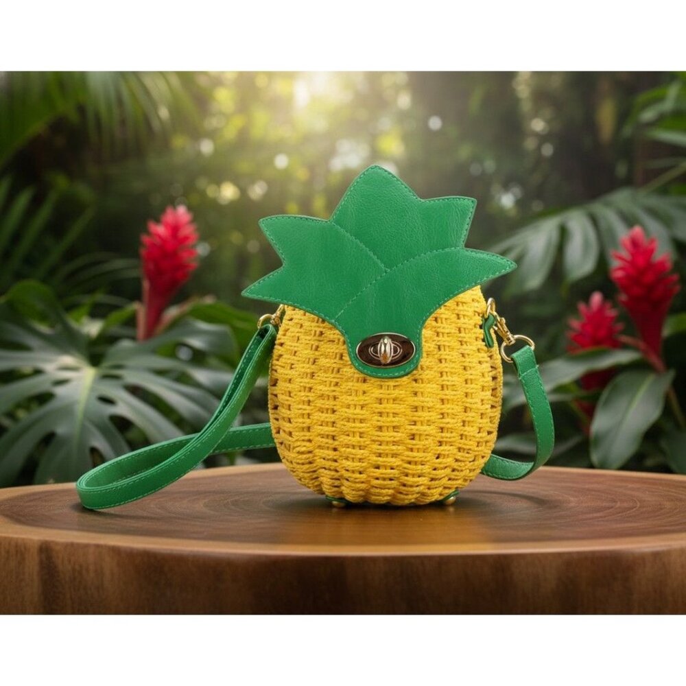 Pineapple Crossbody Hand Bag Straw Purse Yellow